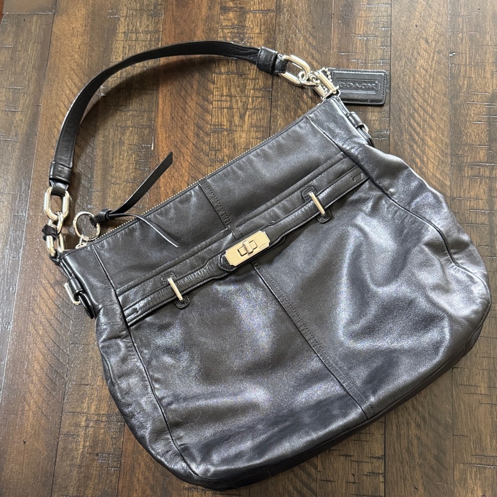 Coach Charcoal Leather Shoulder Hobo